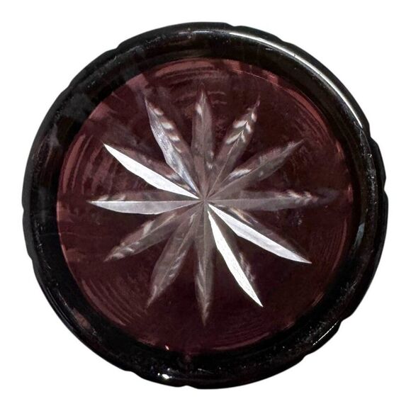 Vintage Hand Cut Bohemian Crystal Vase  Circles Lines Geometric In Deep Amethyst - Picture 4 of 5